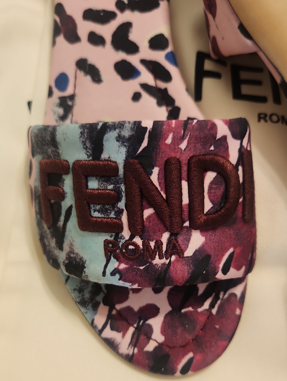 Fendi Pink Leopard-Print Slide Sandals with Multicolor Accent - Picture 2 of 5